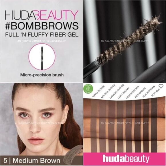 NIB 2Pc Huda Beauty Bomb Brows Full n Fluffy Gel & Precision Brow Pen Pencil Duo - Picture 9 of 12